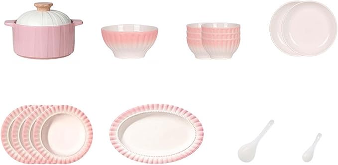 Pink White Gradient Dinnerware Set Plates Bowls Dishes Service Porcelain Dinnerware Set Elegant Dinner Plates Pasta Bowls Salad Plates Dessert Bowls Tableware Set