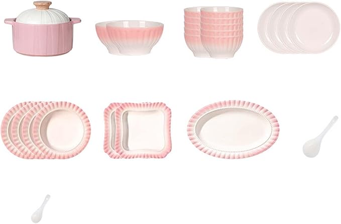 Pink White Gradient Dinnerware Set Plates Bowls Dishes Service Porcelain Dinnerware Set Elegant Dinner Plates Pasta Bowls Salad Plates Dessert Bowls Tableware Set