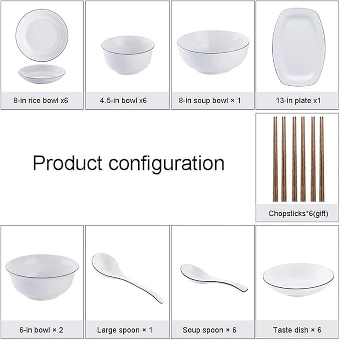 Tabletop Dinner SetsPottery Tableware,35 Piece Black Border Ceramics Dinnerware Set Plates Bowls Combination for Family Party and Kitchen Restaurant