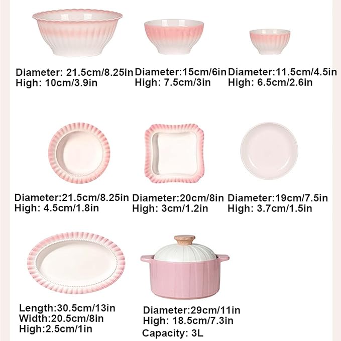 Pink White Gradient Dinnerware Set Plates Bowls Dishes Service Porcelain Dinnerware Set Elegant Dinner Plates Pasta Bowls Salad Plates Dessert Bowls Tableware Set