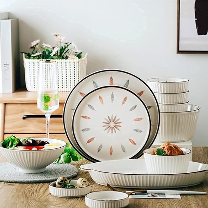 Dinnerware Sets Dish Set,38 Pcss,Chinese Style Porcelain Tableware Set with Plates and Bowls,White Ceramic Dinner Set for Home Kitchen and Dinning (White 12pcs)