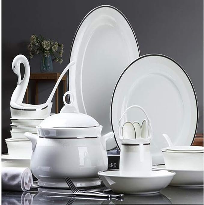 Dinnerware Set Multi Colour Crockery White Porcelain Dinner Set with Cups Saucers Dessert Plates Soup Plates,A,A
