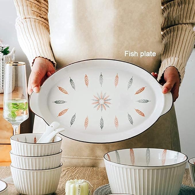 Dinnerware Sets Dish Set,38 Pcss,Chinese Style Porcelain Tableware Set with Plates and Bowls,White Ceramic Dinner Set for Home Kitchen and Dinning (White 12pcs)