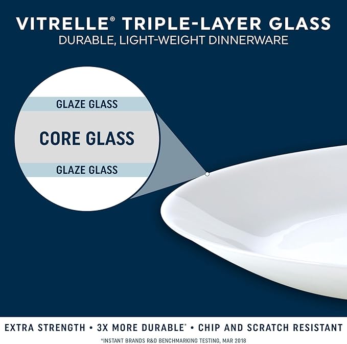 12-Piece Premium Triple-Layer Glass Dinnerware Set, Service for 4, Crisp Winter Frost White Design, Chip and Crack Resistant Tableware for Daily Dining, Dishwasher and Microwave Safe Kitchen Essential