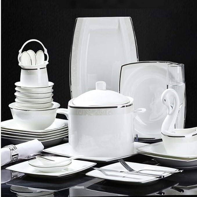 Dinnerware Set Multi Colour Crockery White Porcelain Dinner Set with Cups Saucers Dessert Plates Soup Plates,A,A
