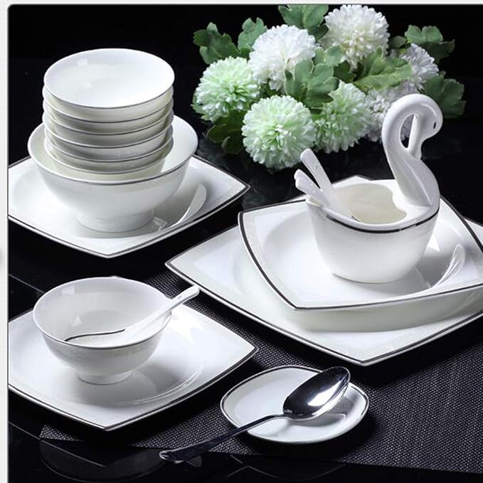 Dinnerware Set Multi Colour Crockery White Porcelain Dinner Set with Cups Saucers Dessert Plates Soup Plates,A,A
