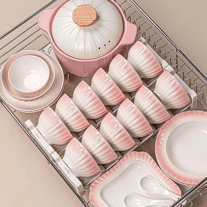 Pink White Gradient Dinnerware Set Plates Bowls Dishes Service Porcelain Dinnerware Set Elegant Dinner Plates Pasta Bowls Salad Plates Dessert Bowls Tableware Set