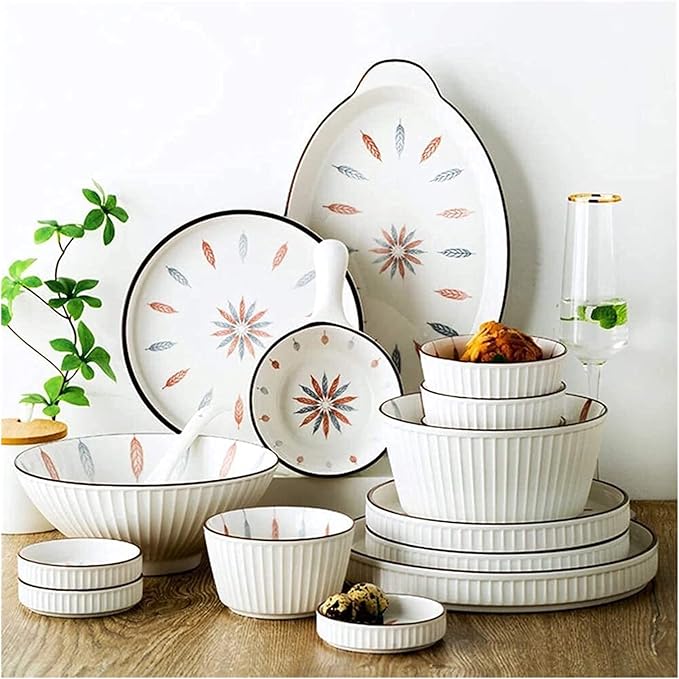 Dinnerware Sets Dish Set,38 Pcss,Chinese Style Porcelain Tableware Set with Plates and Bowls,White Ceramic Dinner Set for Home Kitchen and Dinning (White 12pcs)