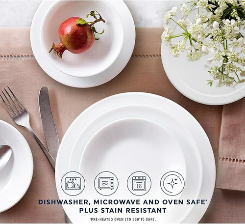 12-Piece Premium Triple-Layer Glass Dinnerware Set, Service for 4, Crisp Winter Frost White Design, Chip and Crack Resistant Tableware for Daily Dining, Dishwasher and Microwave Safe Kitchen Essential